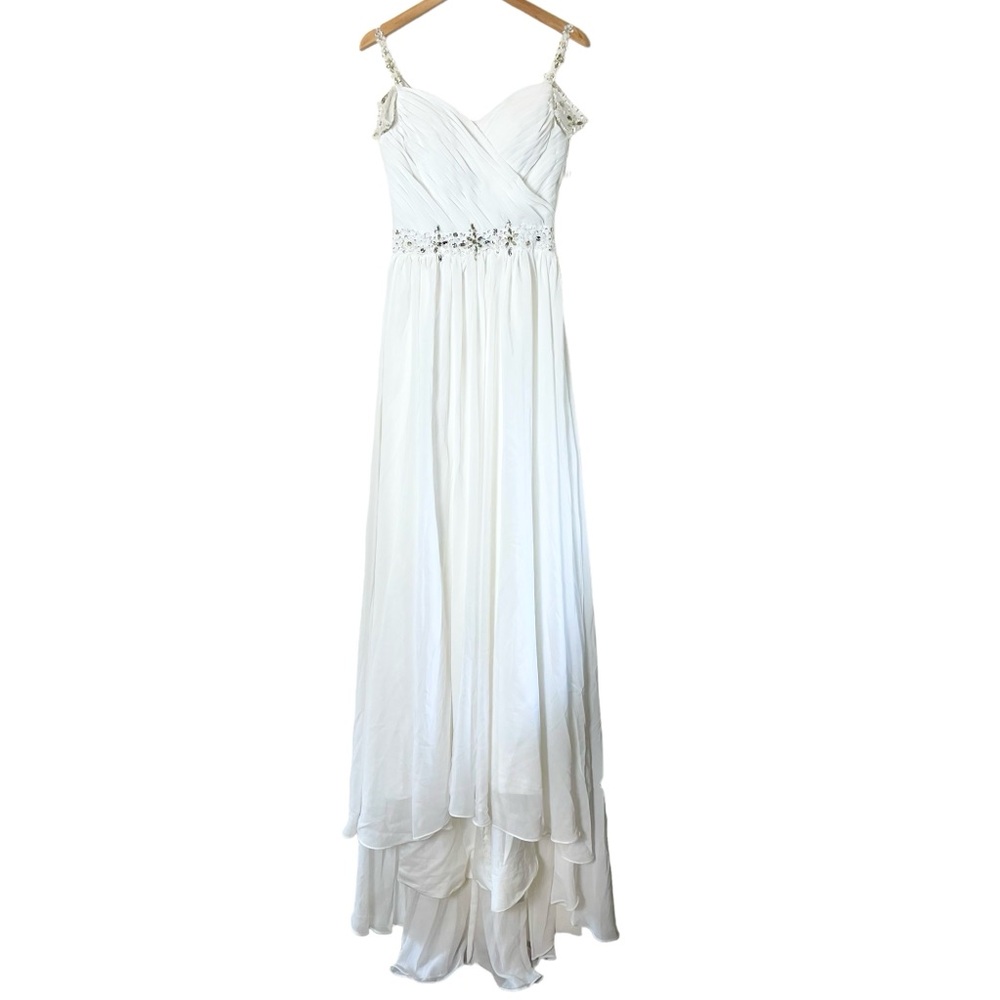 Jaeden | NWT Chiffon jeweled v-neck long beach wedding dress boho off sh…